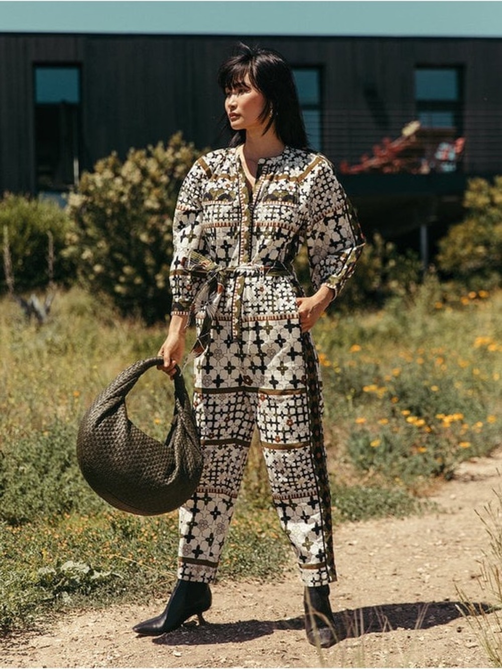 CLEOBELLA NADIA JUMPSUIT ART DECO‎ PRINT Size Small Artsy Festival Belted